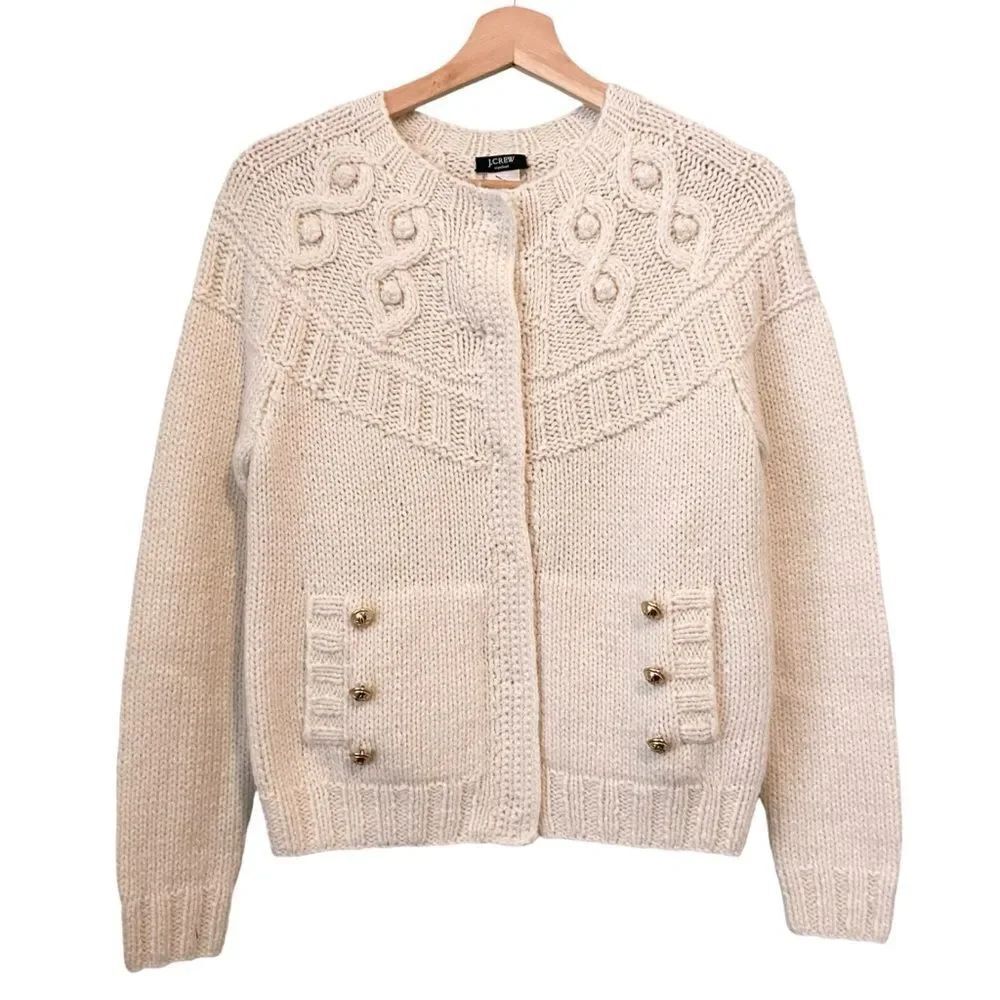J. Crew Hand Knit Cardigan Sweater with Front Pockets with Gold Accent in Small - Picture 2 of 12